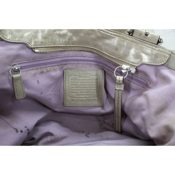 Coach Soho Metallic Gold Leather Pleated Carryall Studded Hobo Shoulder Bag - Picture 7 of 10